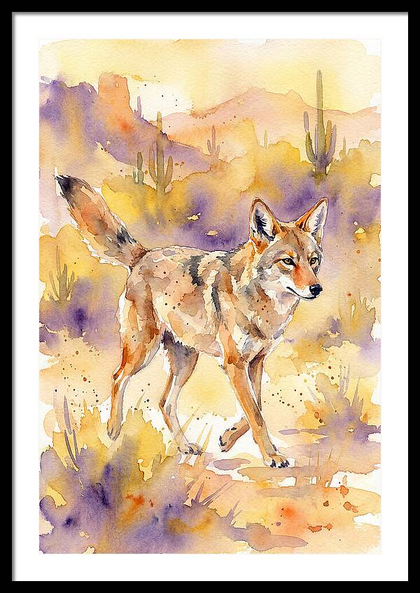 Coyote In Watercolor Landscape