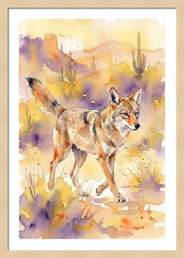 Coyote In Watercolor Landscape
