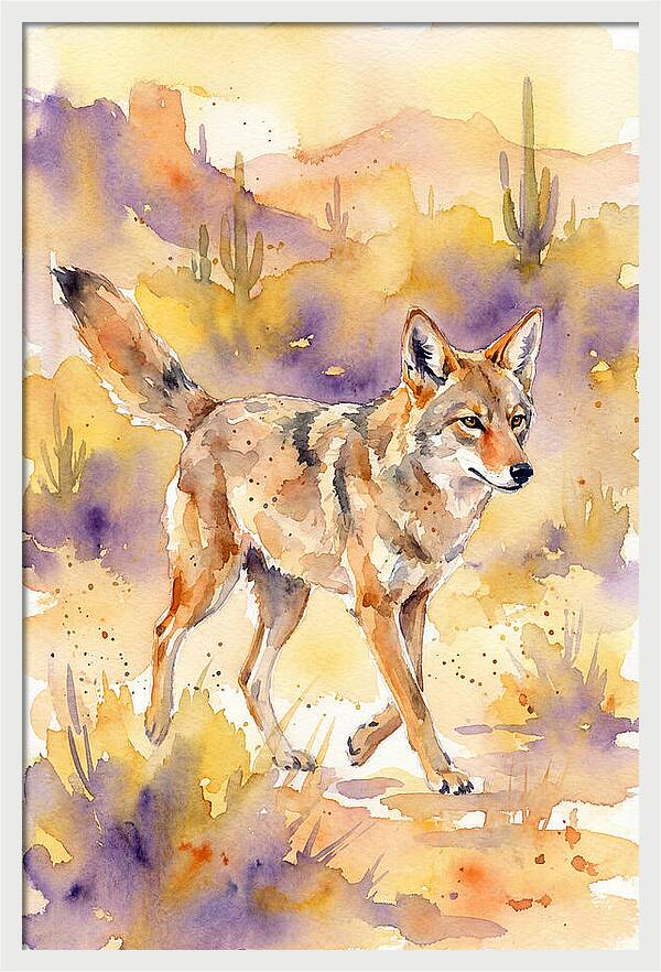 Coyote In Watercolor Landscape