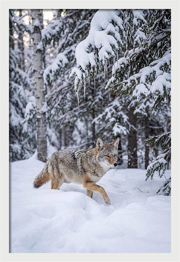 Coyote Trekking Across Snow