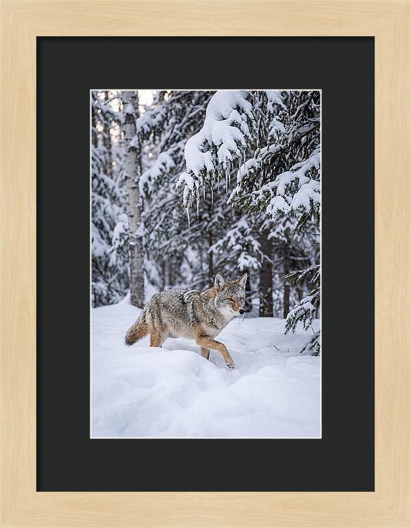 Coyote Trekking Across Snow