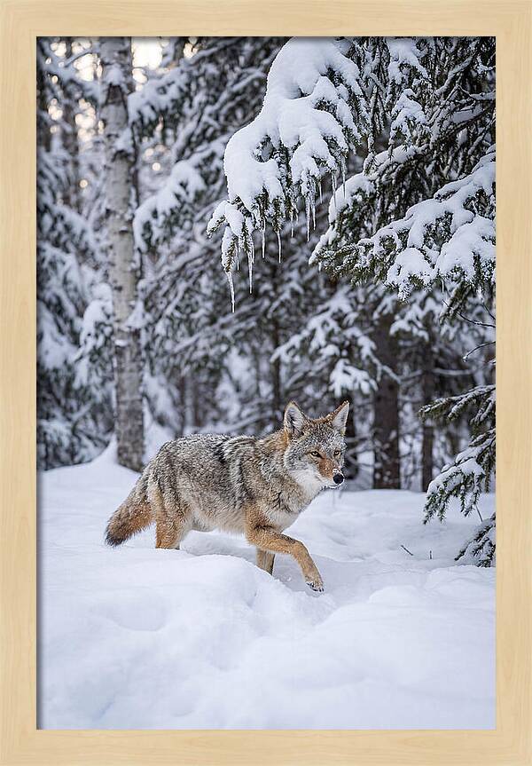 Coyote Trekking Across Snow