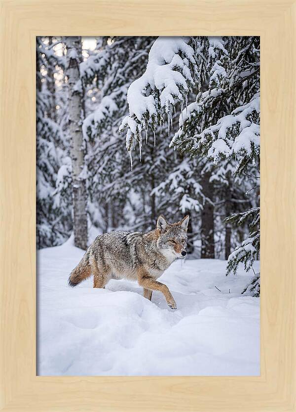 Coyote Trekking Across Snow