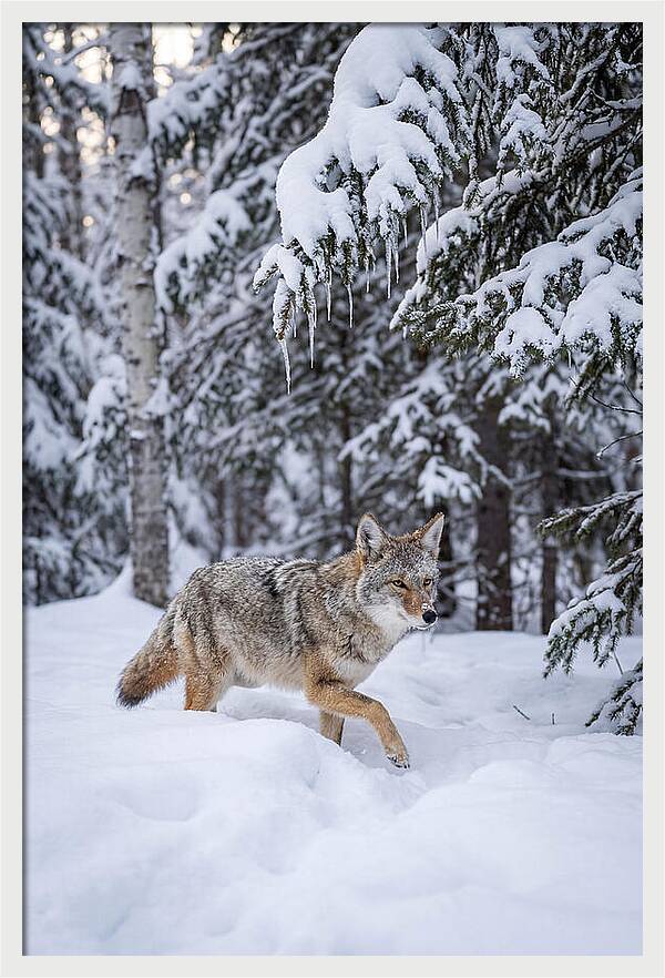 Coyote Trekking Across Snow