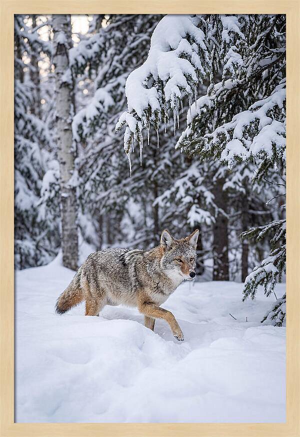 Coyote Trekking Across Snow