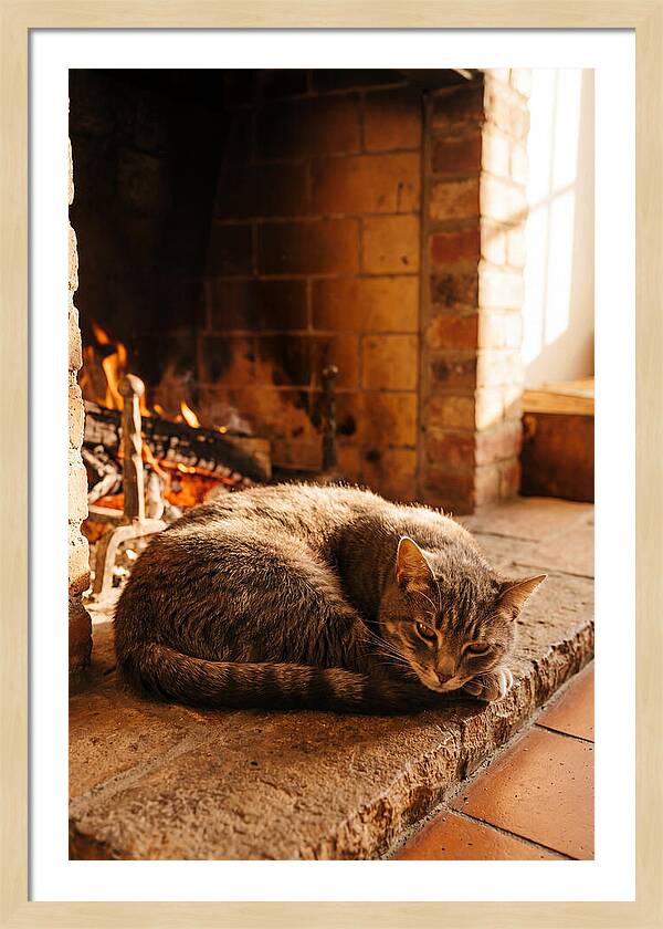 Cozy Cat By The Fireplace
