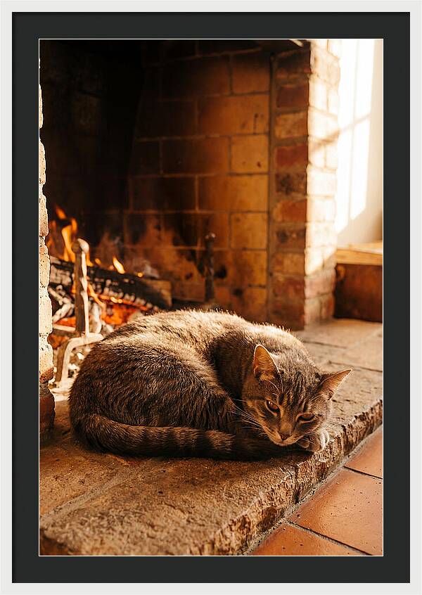 Cozy Cat By The Fireplace