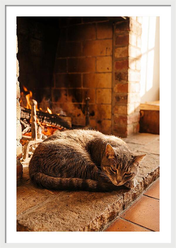 Cozy Cat By The Fireplace