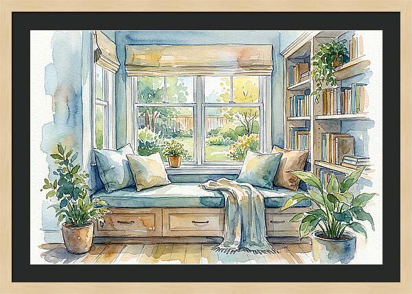 Cozy Reading Nook Watercolor