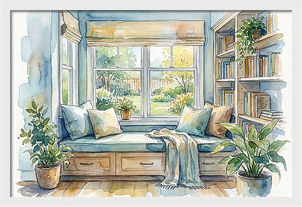 Cozy Reading Nook Watercolor