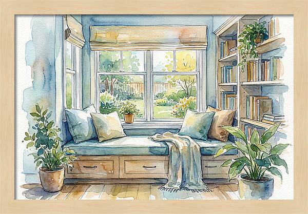 Cozy Reading Nook Watercolor