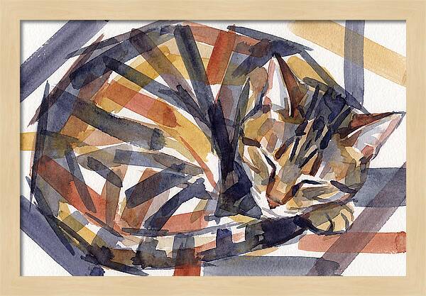 Cozy Tabby Cat In Watercolor