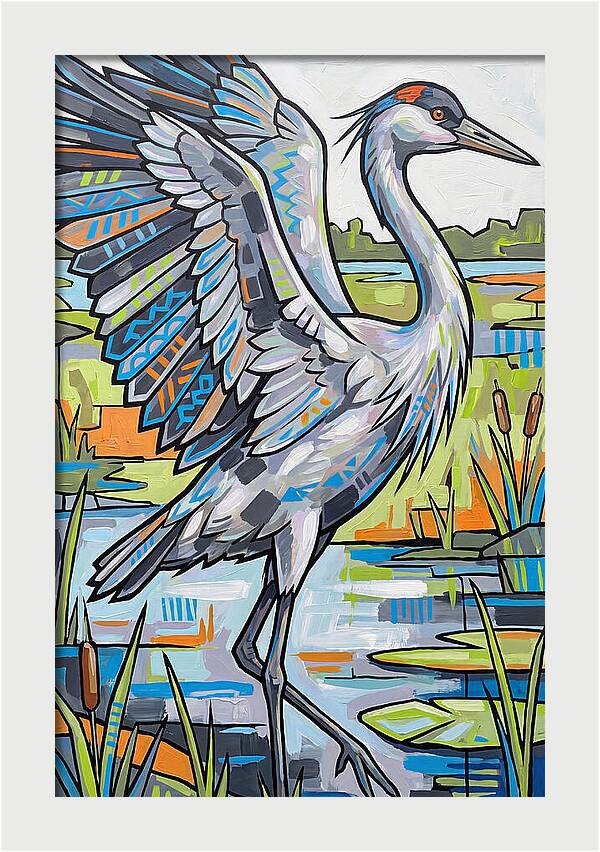 Crane In Vibrant Marshland