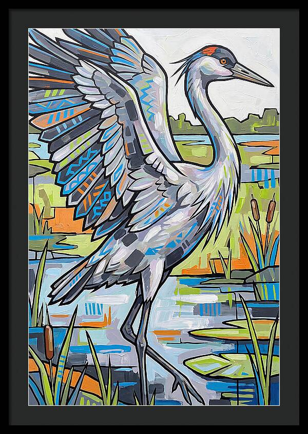 Crane In Vibrant Marshland
