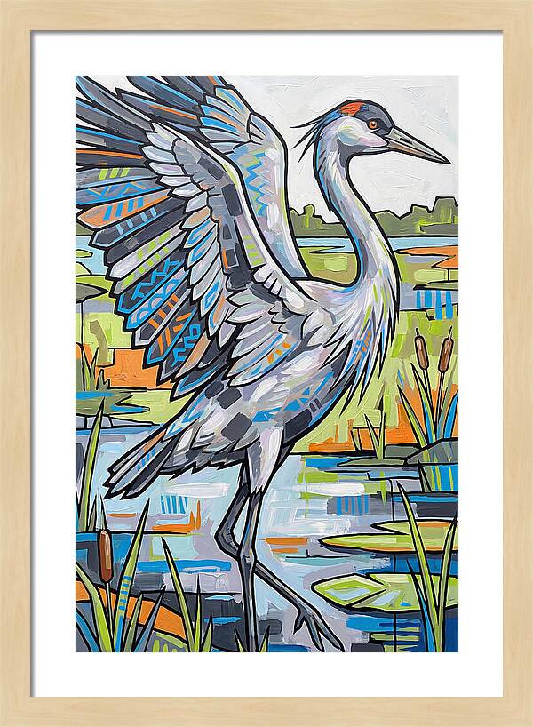 Crane In Vibrant Marshland