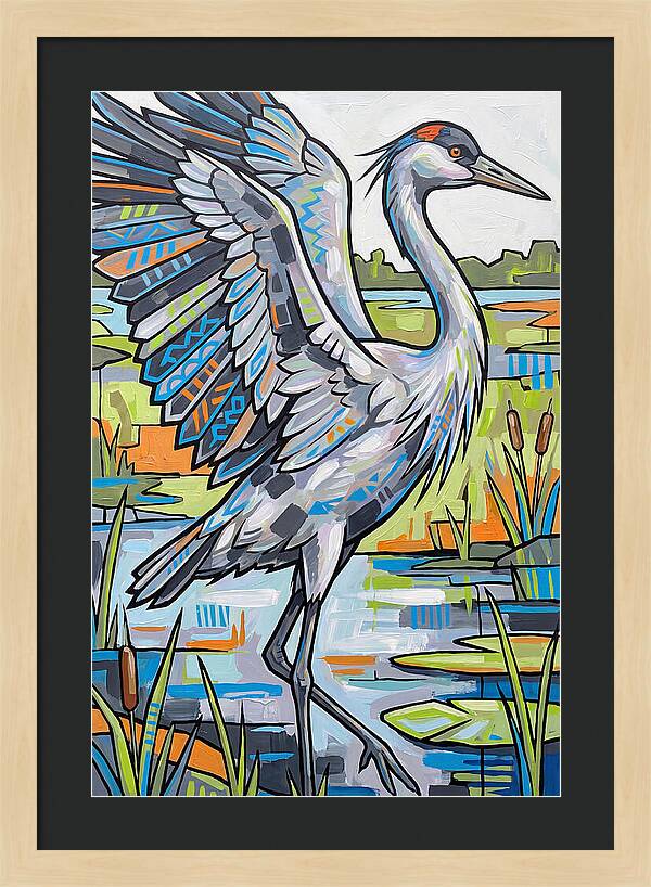 Crane In Vibrant Marshland