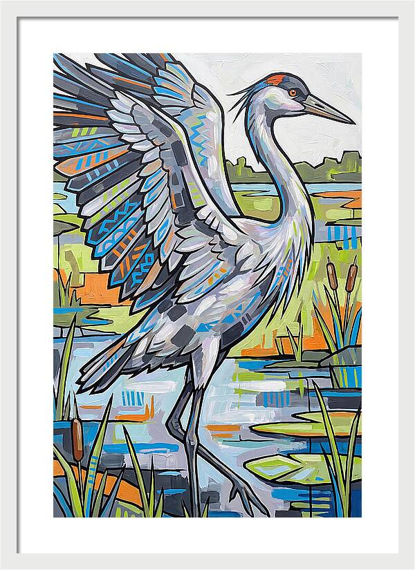 Crane In Vibrant Marshland