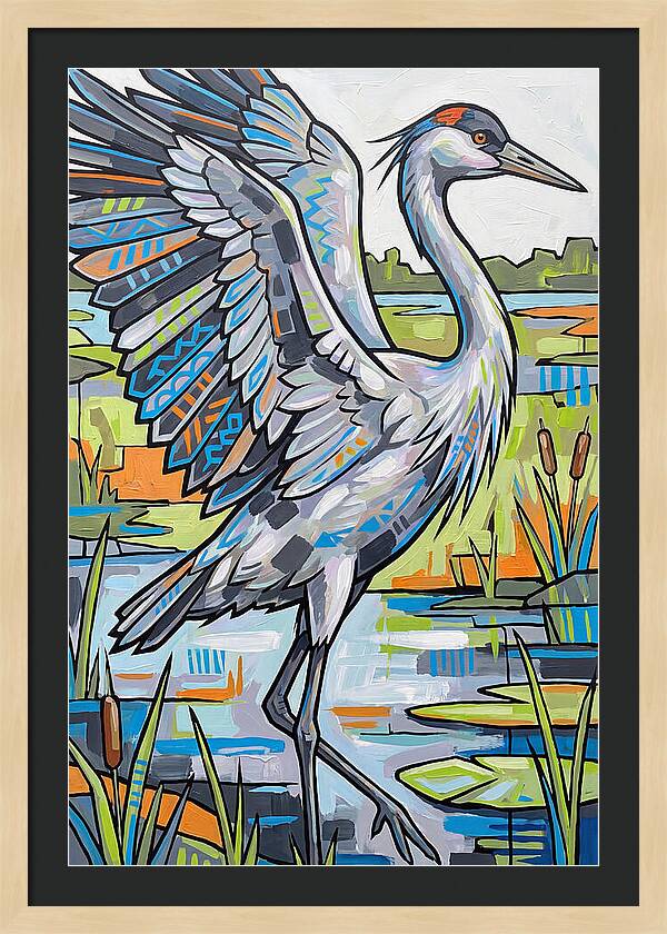 Crane In Vibrant Marshland