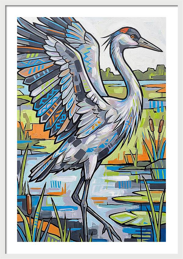 Crane In Vibrant Marshland
