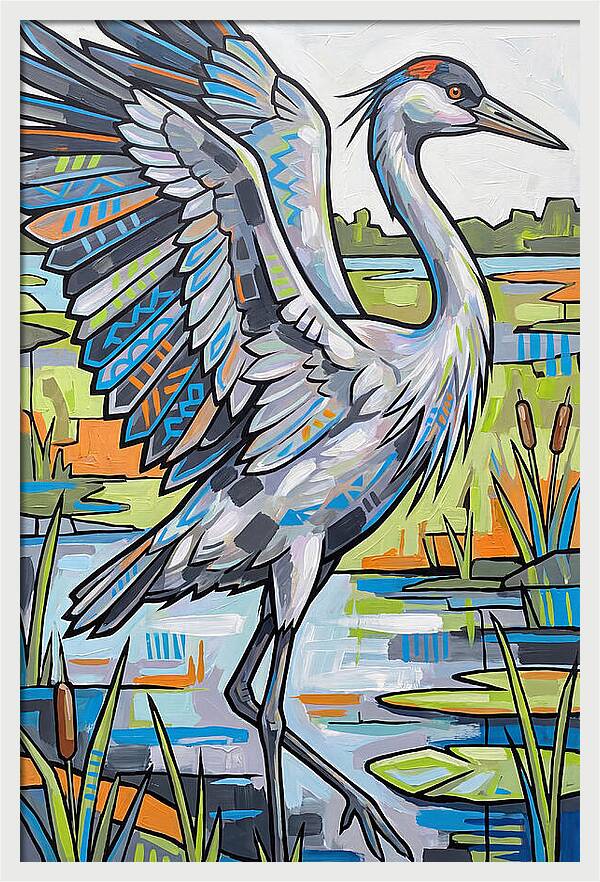 Crane In Vibrant Marshland