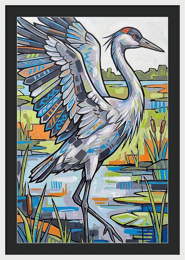 Crane In Vibrant Marshland
