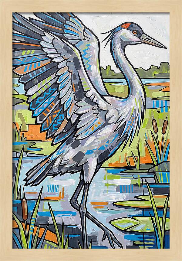 Crane In Vibrant Marshland