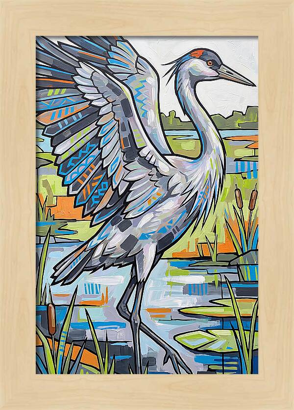 Crane In Vibrant Marshland