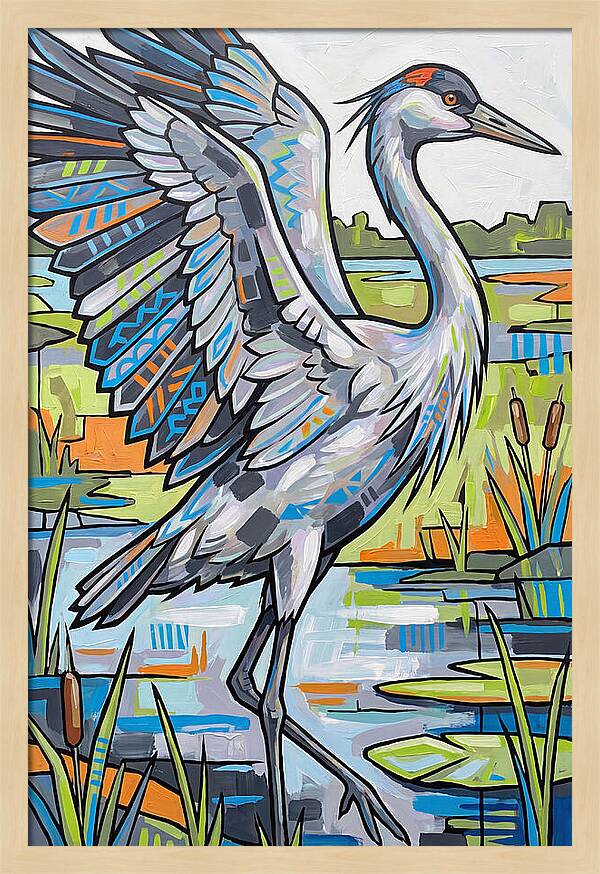 Crane In Vibrant Marshland