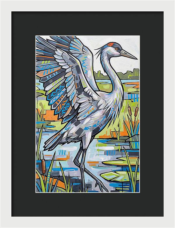 Crane In Vibrant Marshland