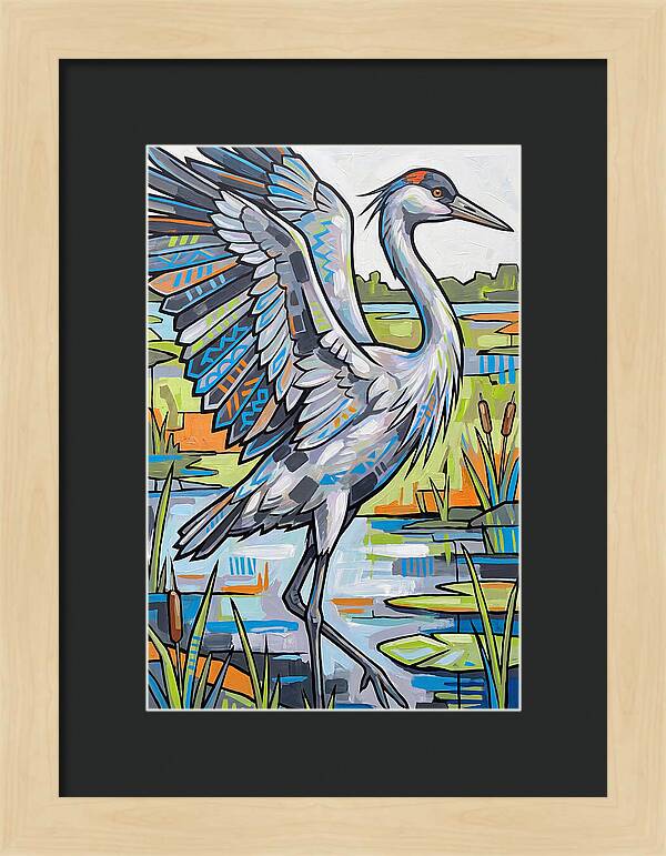 Crane In Vibrant Marshland