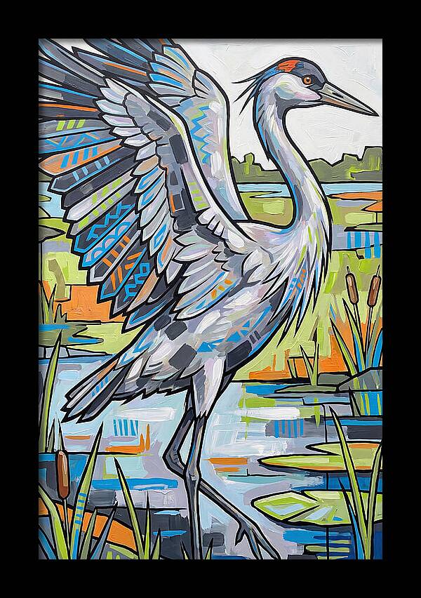 Crane In Vibrant Marshland