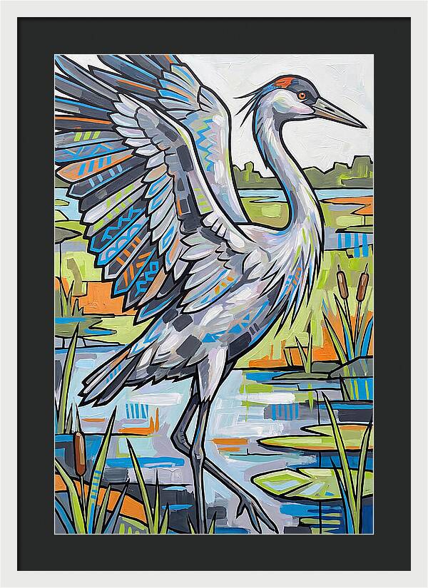 Crane In Vibrant Marshland