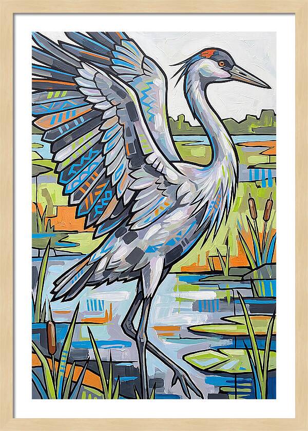 Crane In Vibrant Marshland