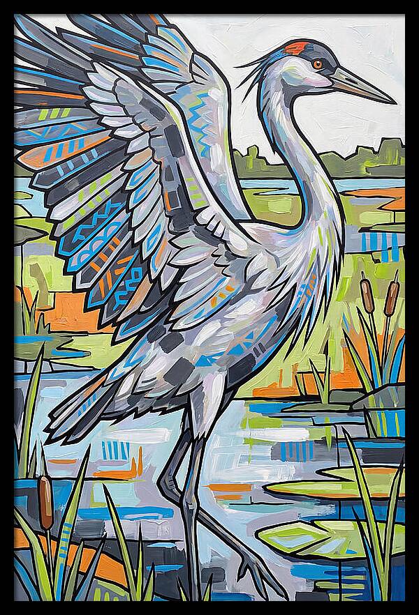 Crane In Vibrant Marshland