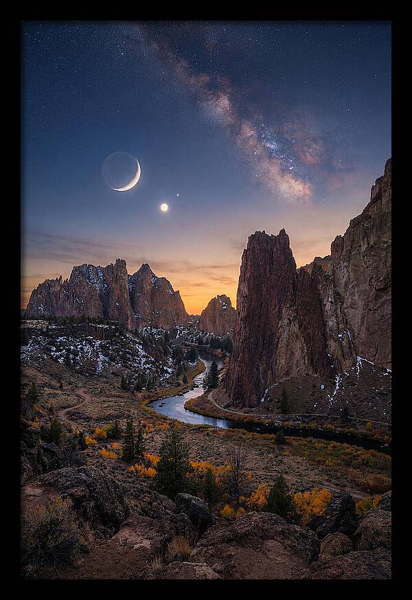 Crescent Moon Over Majestic Peaks