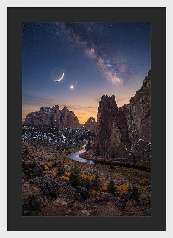 Crescent Moon Over Majestic Peaks