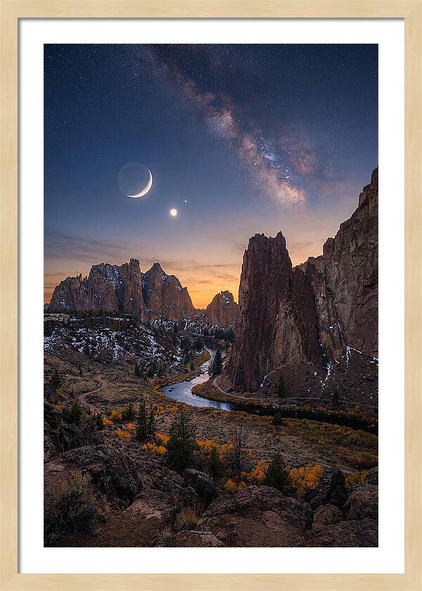 Crescent Moon Over Majestic Peaks