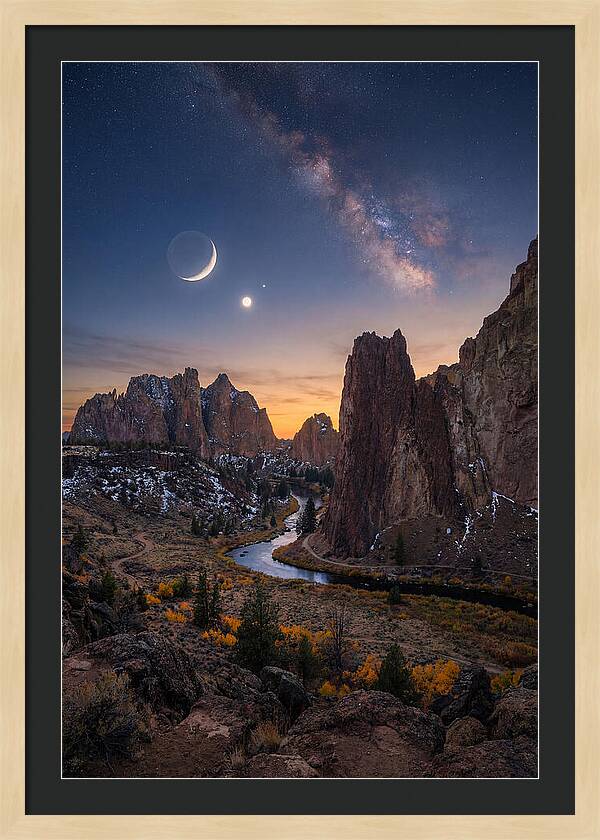 Crescent Moon Over Majestic Peaks