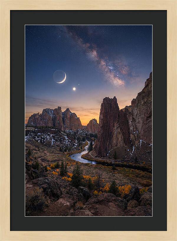 Crescent Moon Over Majestic Peaks