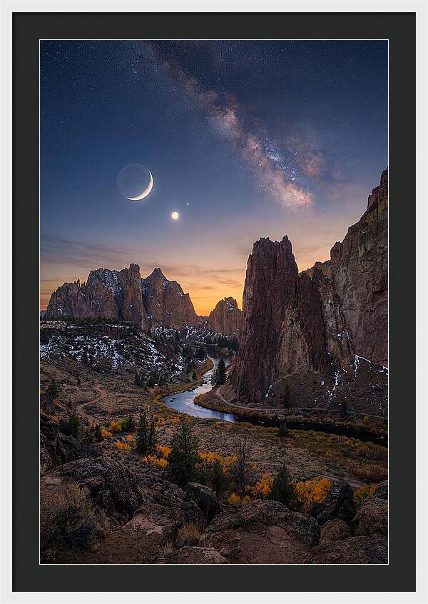 Crescent Moon Over Majestic Peaks