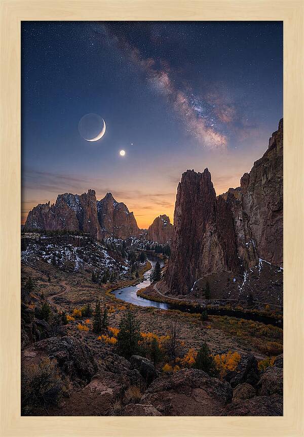 Crescent Moon Over Majestic Peaks