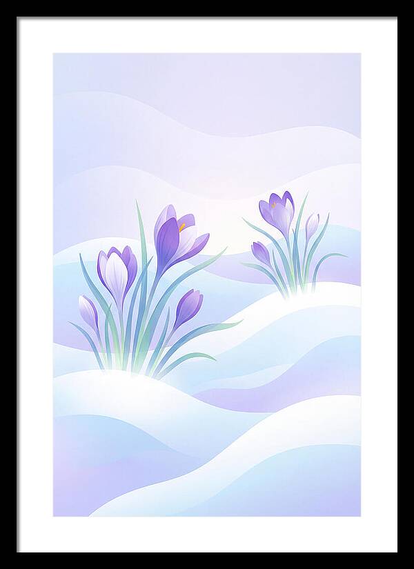 Crocus Flowers Emerging From Snow