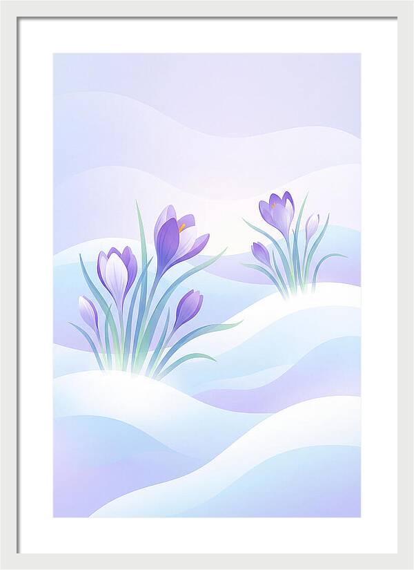 Crocus Flowers Emerging From Snow