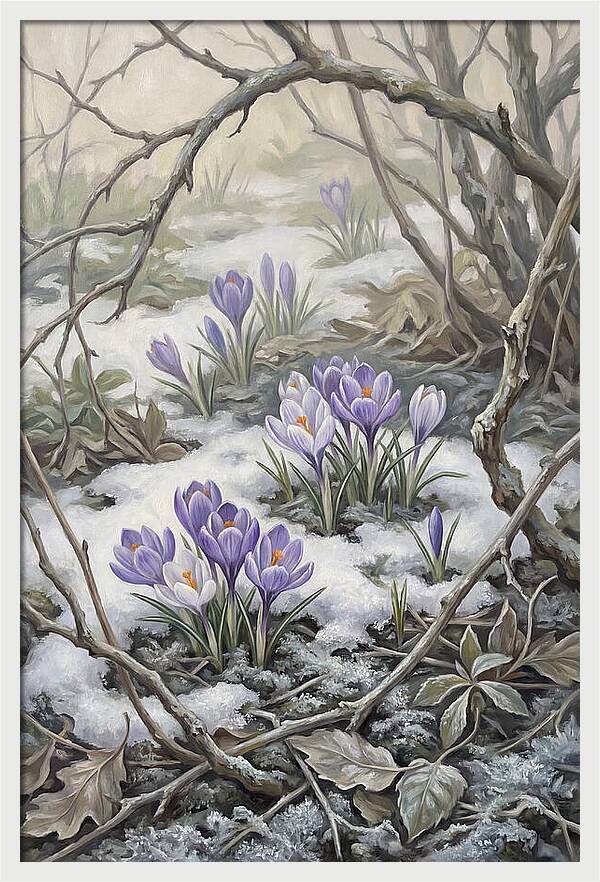 Crocuses Emerging Through Snow