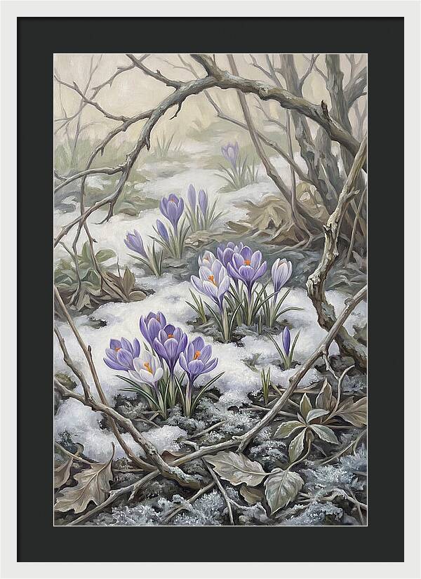 Crocuses Emerging Through Snow