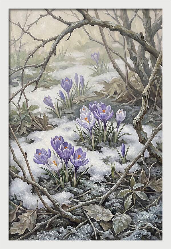 Crocuses Emerging Through Snow