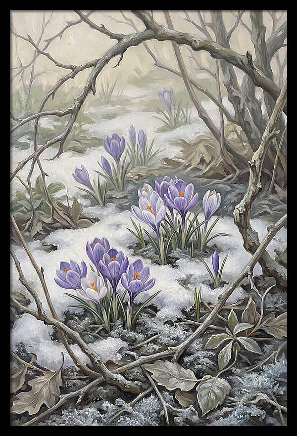 Crocuses Emerging Through Snow