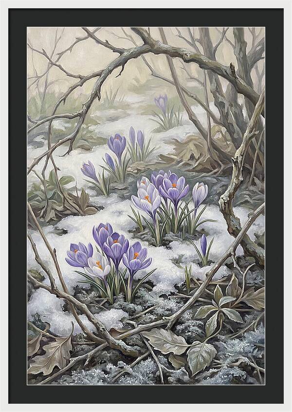 Crocuses Emerging Through Snow