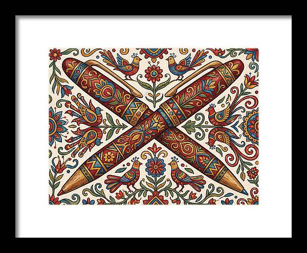 Crossed Pens With Floral Motif