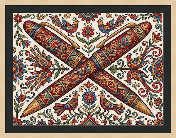 Crossed Pens With Floral Motif